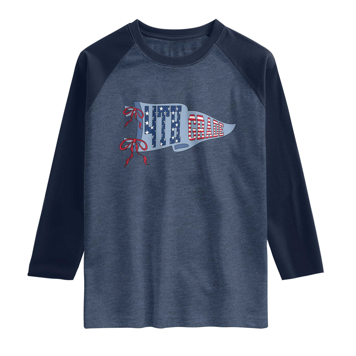 4th Grade Teacher Pennant US Flag Back to School Raglan Shirt TS14 Heather Denim Navy Print Your Wear
