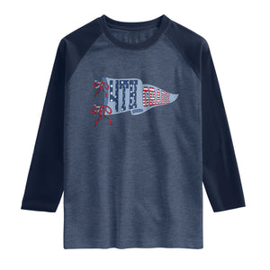 4th Grade Teacher Pennant US Flag Back to School Raglan Shirt TS14 Heather Denim Navy Print Your Wear