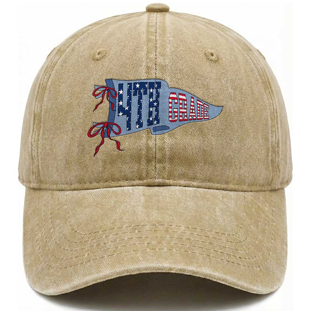 4th Grade Teacher Pennant US Flag Back to School Washed Cotton Baseball Cap TS14 Print Your Wear