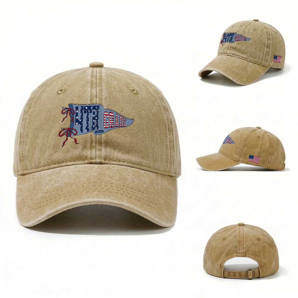 4th Grade Teacher Pennant US Flag Back to School Washed Cotton Baseball Cap TS14 Washed Cap Universal Fit Khaki Print Your Wear