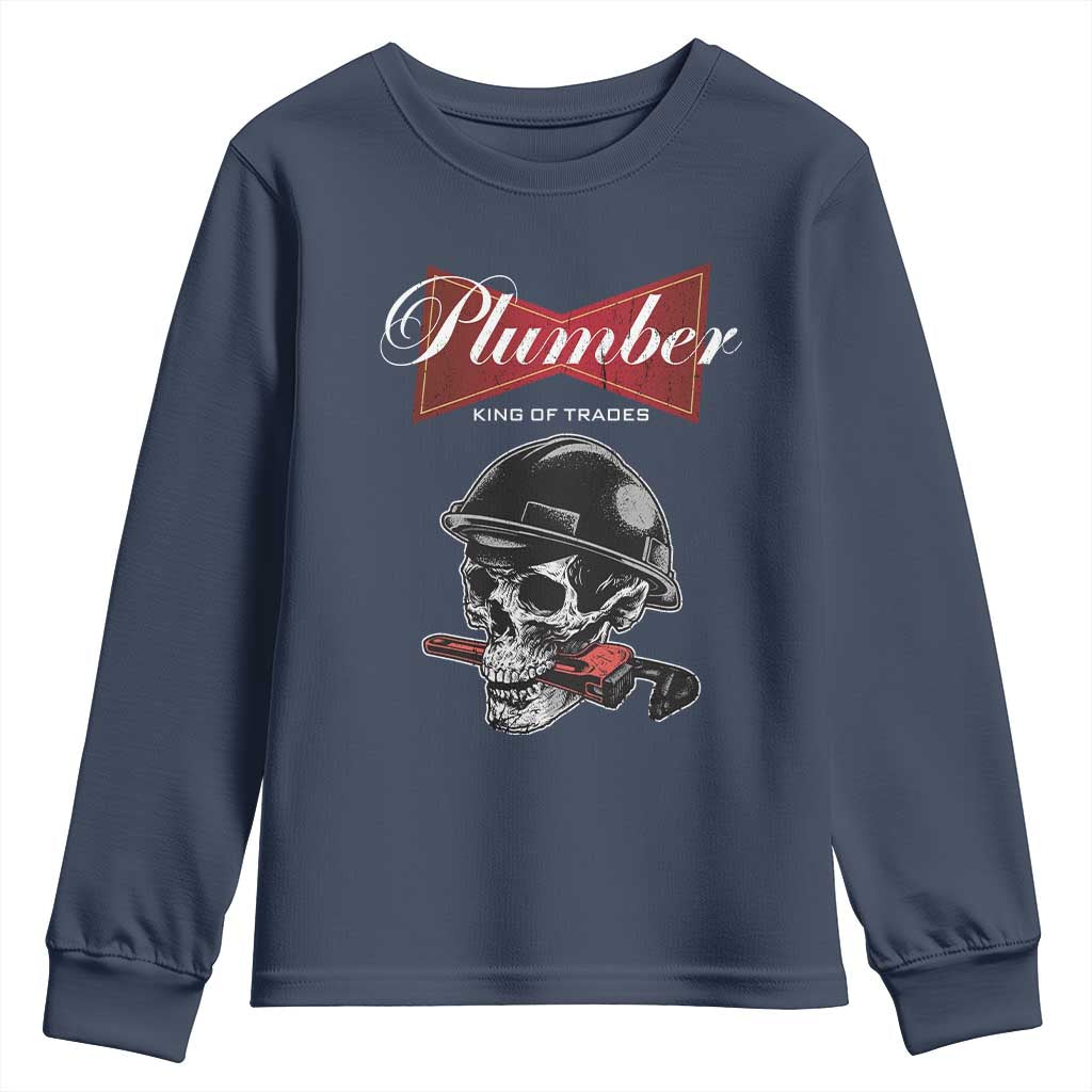 Plumber Plumbing Skull Youth Sweatshirt King Of Trades TS14 Navy Print Your Wear