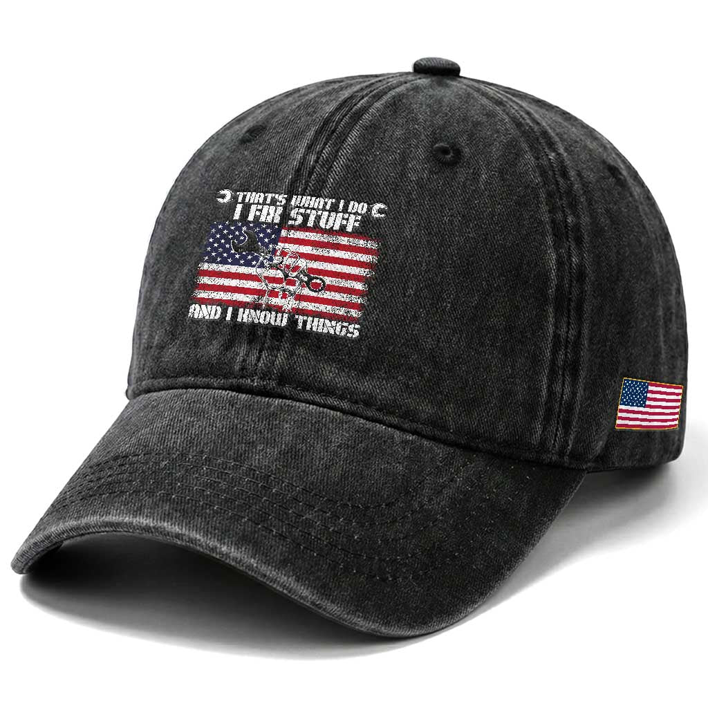 Patriotic Mechanic American Flag Car Repairman Washed Cotton Baseball Cap TS14 Print Your Wear