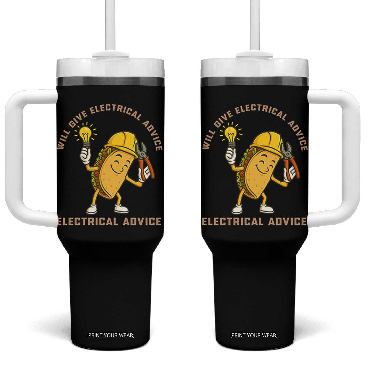 Funny Electrician Tumbler With Handle This Electrician Will Work For Tacos TS14 One Size: 40 oz Black Print Your Wear