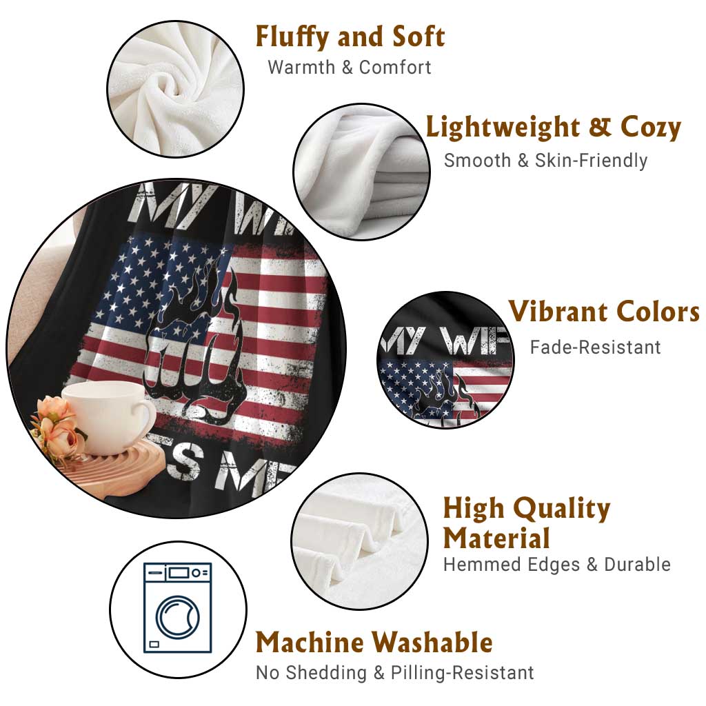 Funny Husband Sarcastic Throw Blanket American Flag My Wife Beats Me TS14 Print Your Wear