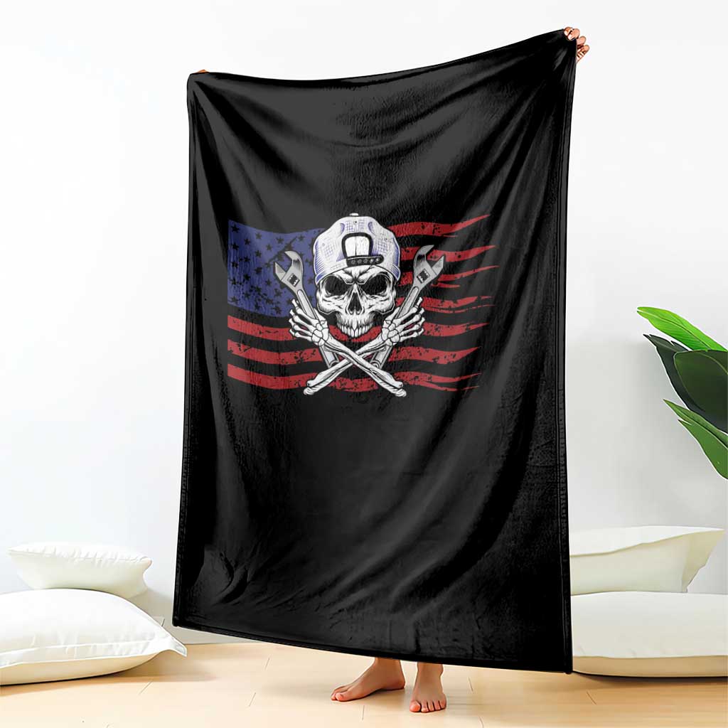 Skeleton Mechanic Throw Blanket American Flag Patriotic Car Repair TS14 Print Your Wear