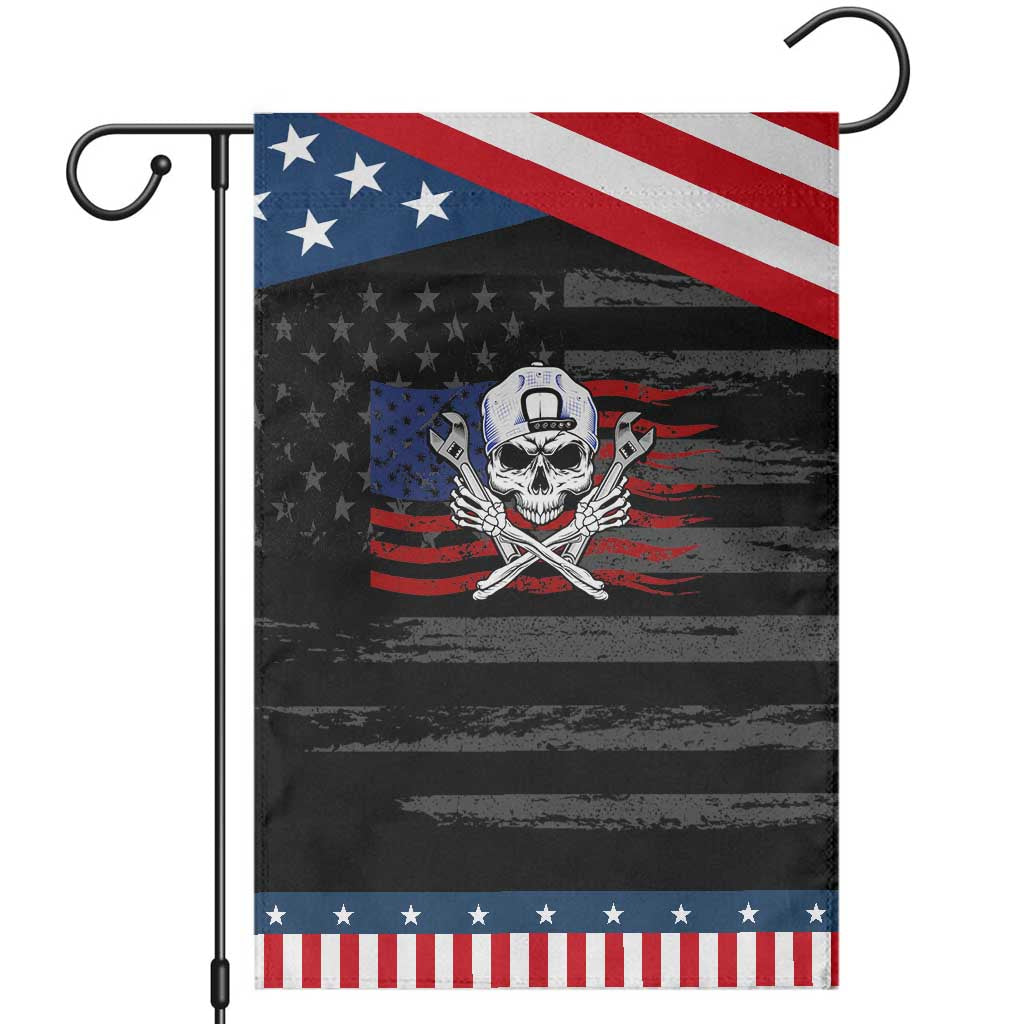 Skeleton Mechanic Garden Flag American Flag Patriotic Car Repair TS14 Distressed Black Blue Print Your Wear