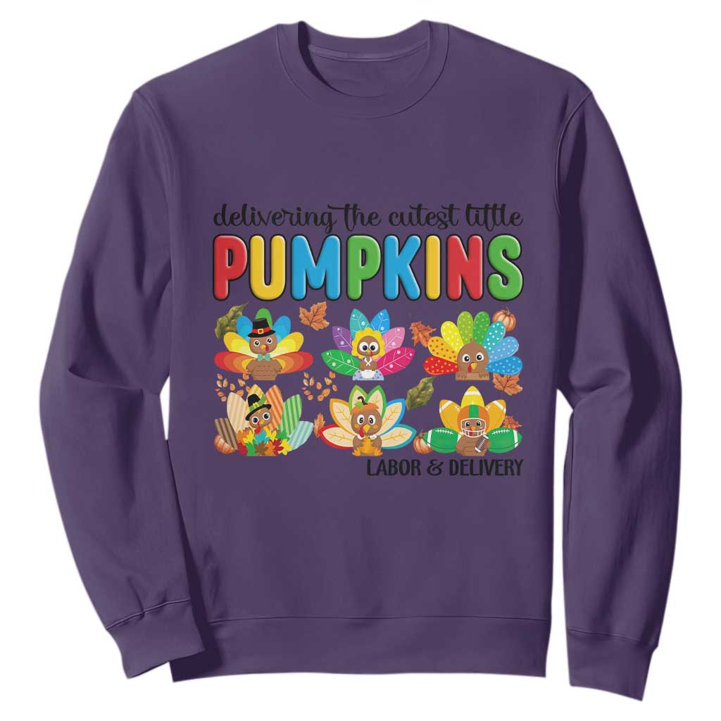 Thanksgiving Labor And Delivery Nurse Sweatshirt Cutest Turkeys TS14 Purple Print Your Wear
