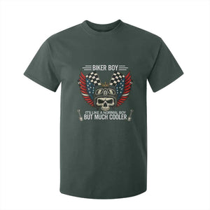 Skull Biker American Flag Motorcycle Biker Son T Shirt For Kid TS14 Dark Forest Green Print Your Wear