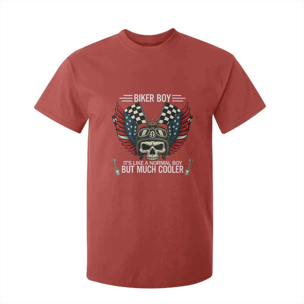 Skull Biker American Flag Motorcycle Biker Son T Shirt For Kid TS14 Red Print Your Wear
