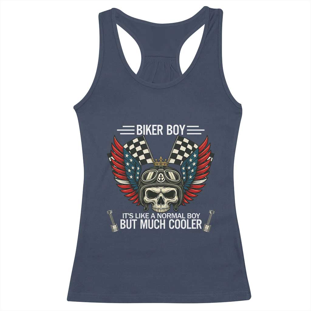 Skull Biker American Flag Motorcycle Biker Son Racerback Tank Top TS14 Navy Print Your Wear