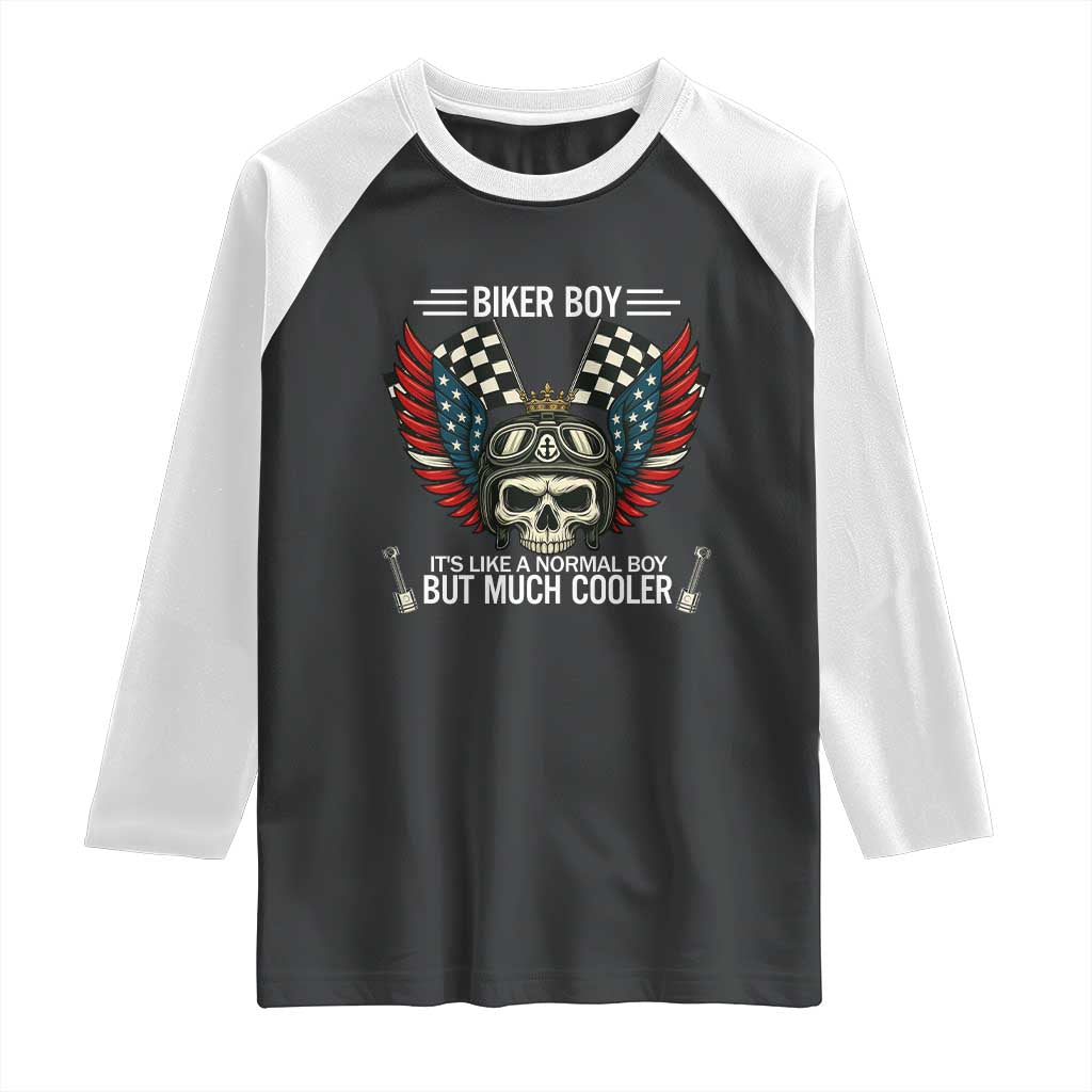 Skull Biker American Flag Motorcycle Biker Son Raglan Shirt TS14 Black White Print Your Wear