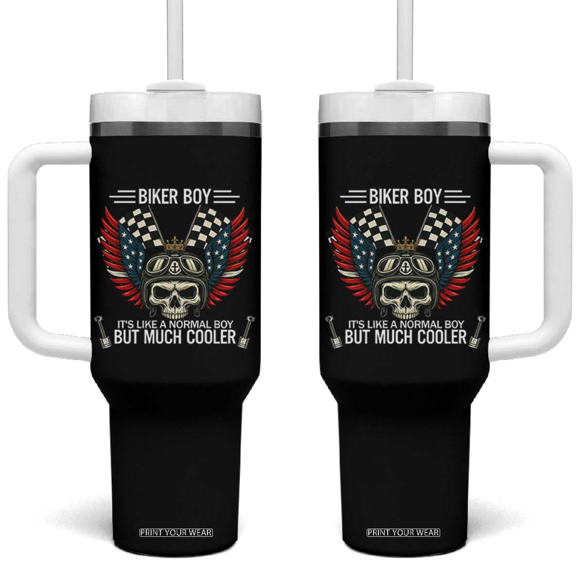 Skull Biker American Flag Motorcycle Biker Son Tumbler With Handle TS14 One Size: 40 oz Black Print Your Wear