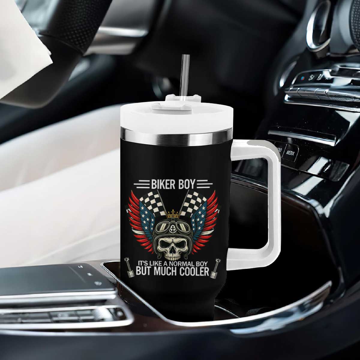 Skull Biker American Flag Motorcycle Biker Son Tumbler With Handle TS14 Print Your Wear