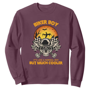 Funny Skull Motocycle Halloween Biker Son Sweatshirt Biker Boy It's Like A Normal Boy But Much Cooler TS14 Maroon Print Your Wear