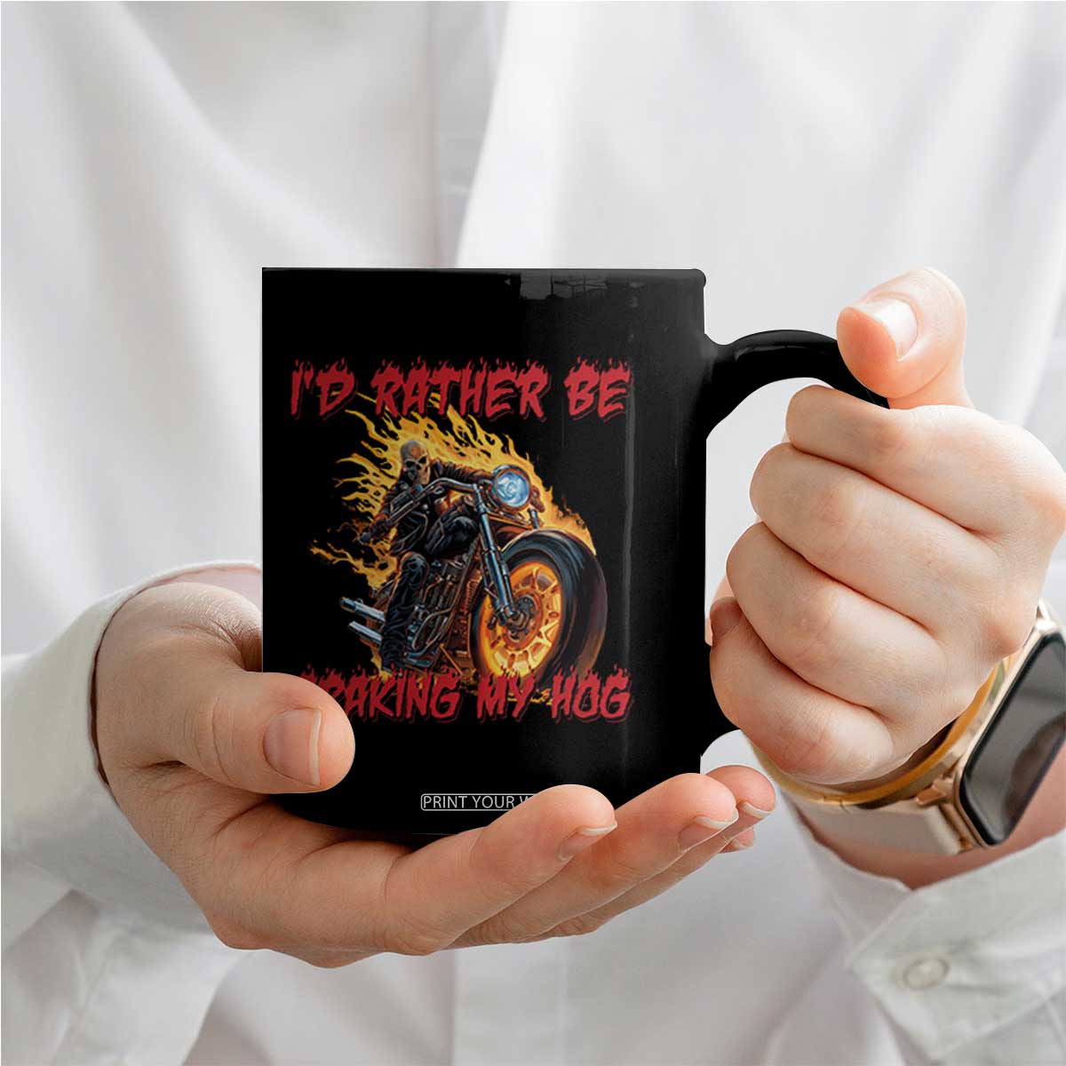 Funny Biker Skeleton Motorcycle Rider Coffee Mug I Would Rather Be Cranking My Hog TS14 Print Your Wear