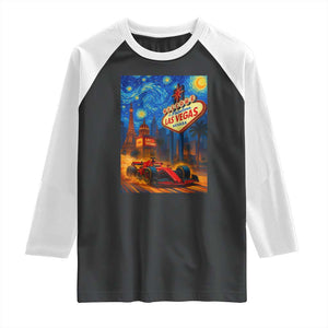 Racing Car Starry Night Las Vegas Race Day Raglan Shirt TS14 Black White Print Your Wear