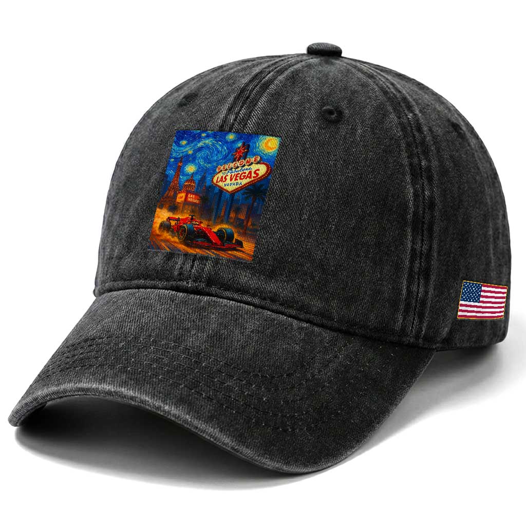 Racing Car Starry Night Las Vegas Race Day Washed Cotton Baseball Cap TS14 Print Your Wear