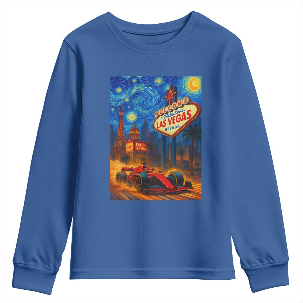 Racing Car Starry Night Las Vegas Race Day Youth Sweatshirt TS14 Royal Blue Print Your Wear