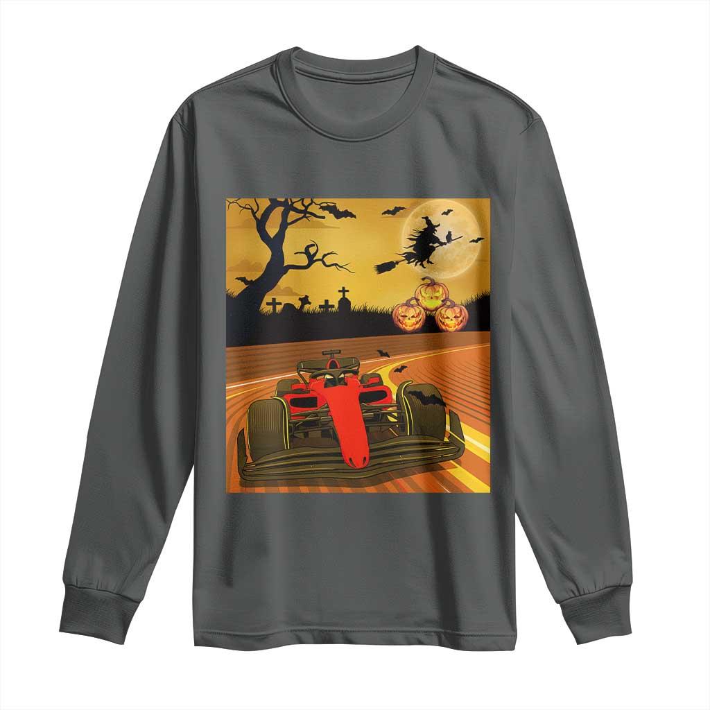 Vintage Race Car Halloween Pumpkin Retro Racing Long Sleeve Shirt TS14 Dark Heather Print Your Wear