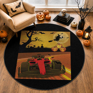 Vintage Race Car Halloween Pumpkin Retro Racing Round Rug