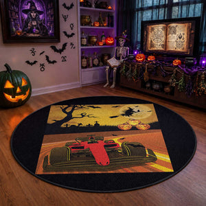 Vintage Race Car Halloween Pumpkin Retro Racing Round Rug