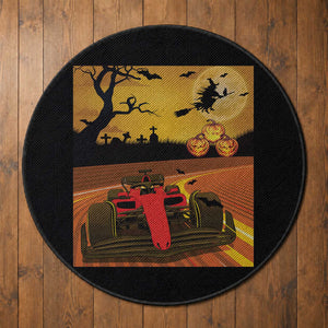 Vintage Race Car Halloween Pumpkin Retro Racing Round Rug