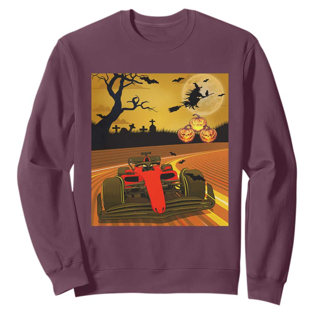 Vintage Race Car Halloween Pumpkin Retro Racing Sweatshirt TS14 Maroon Print Your Wear