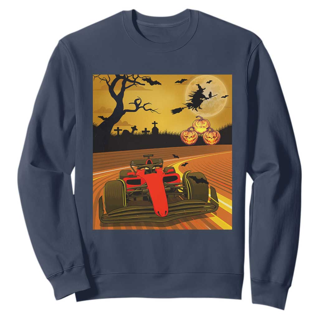 Vintage Race Car Halloween Pumpkin Retro Racing Sweatshirt TS14 Navy Print Your Wear