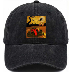 Vintage Race Car Halloween Pumpkin Retro Racing Washed Cotton Baseball Cap TS14 Washed Cap Universal Fit Black Print Your Wear