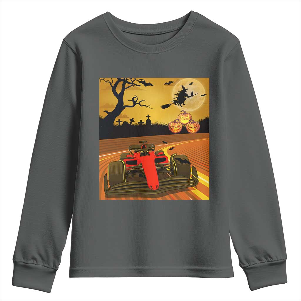 Vintage Race Car Halloween Pumpkin Retro Racing Youth Sweatshirt TS14 Dark Heather Print Your Wear