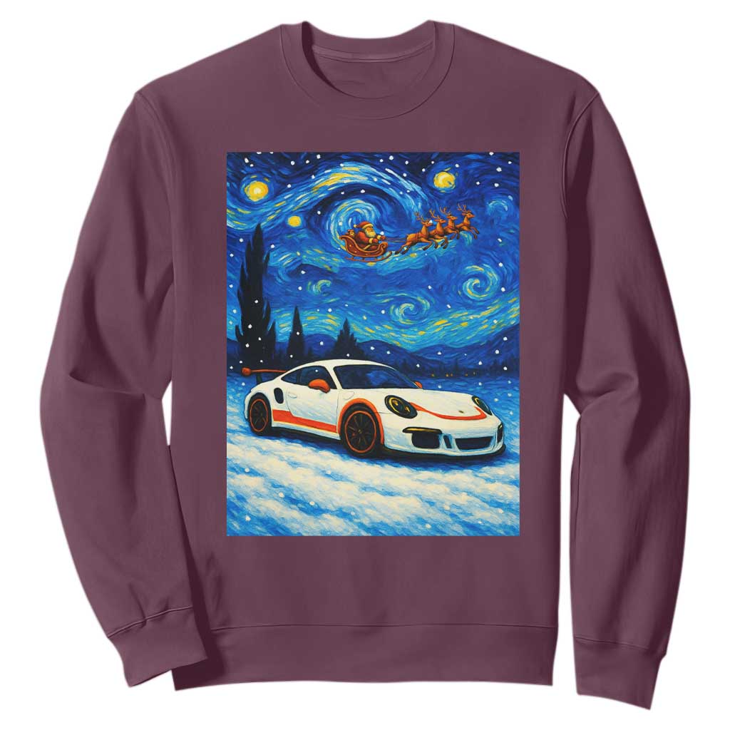 Racing Sports Car Sweatshirt Starry Night Racing Silhouette TS14 Maroon Print Your Wear