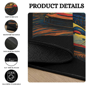 Racing Sports Round Rug Starry Night 911 Silhouette Halloween