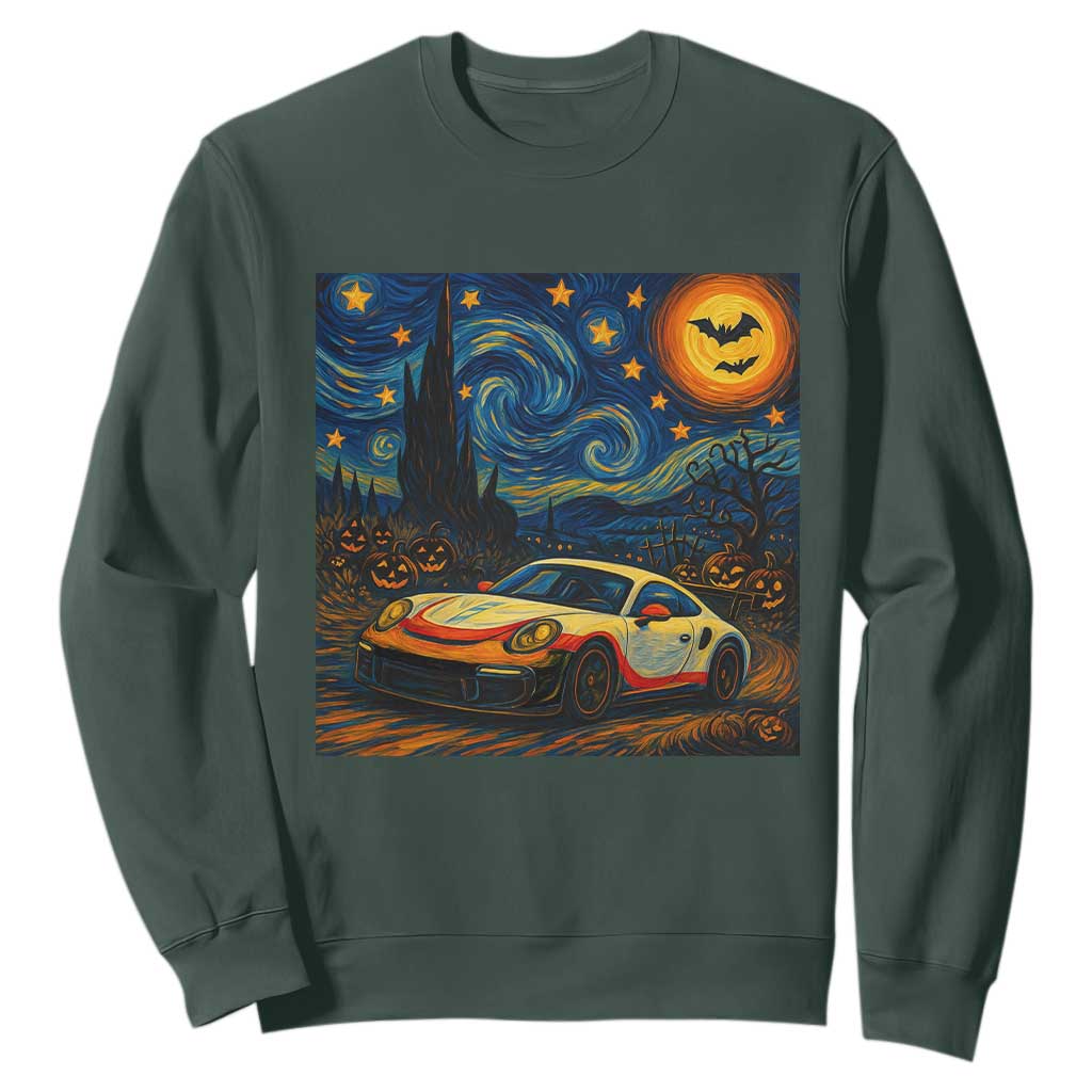Racing Sports Sweatshirt Starry Night 911 Silhouette Halloween TS14 Dark Forest Green Print Your Wear