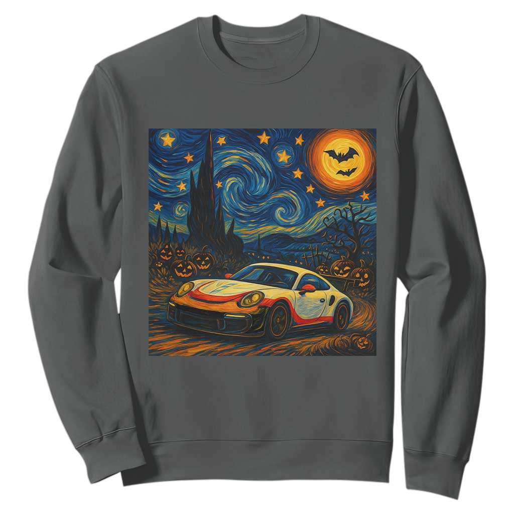 Racing Sports Sweatshirt Starry Night 911 Silhouette Halloween TS14 Dark Heather Print Your Wear