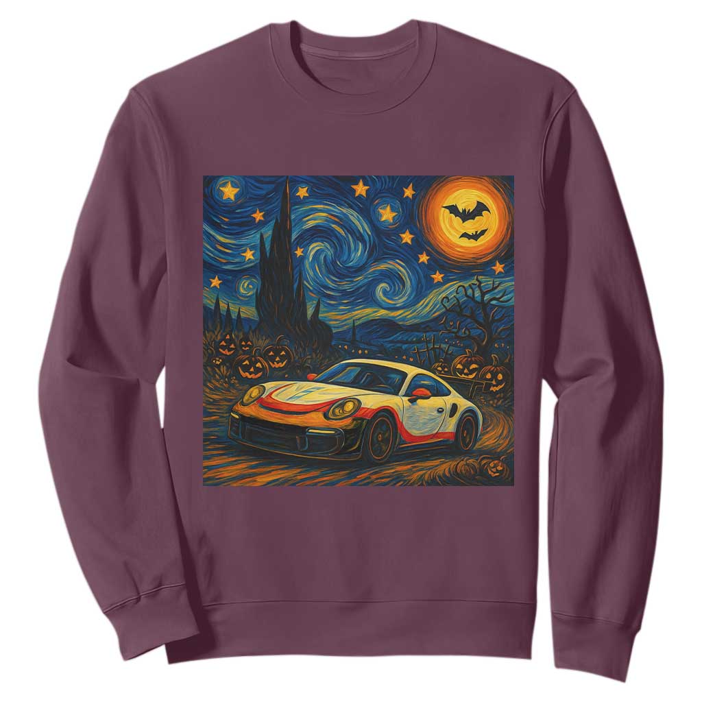 Racing Sports Sweatshirt Starry Night 911 Silhouette Halloween TS14 Maroon Print Your Wear
