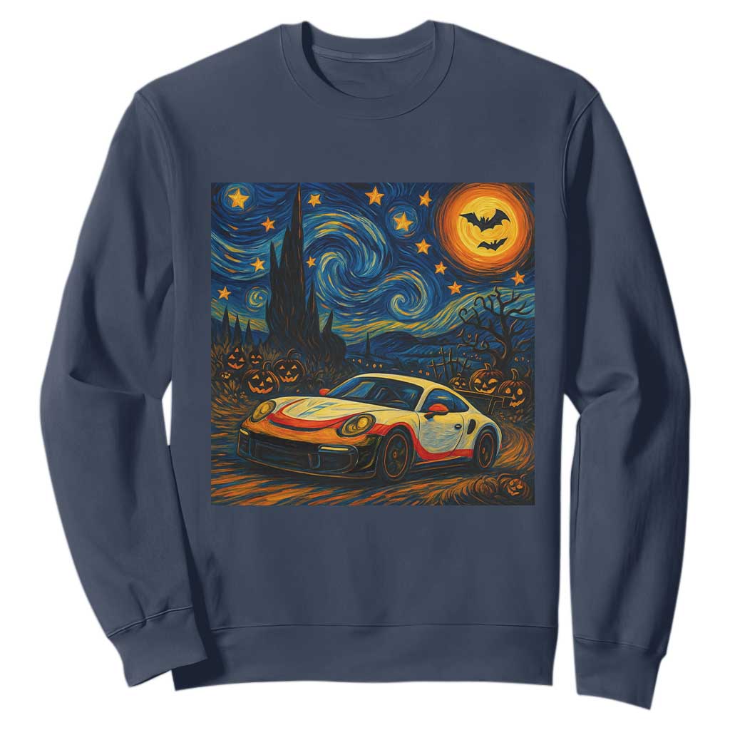 Racing Sports Sweatshirt Starry Night 911 Silhouette Halloween TS14 Navy Print Your Wear