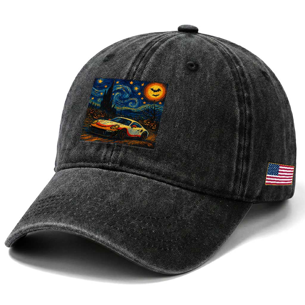 Racing Sports Washed Cotton Baseball Cap Starry Night 911 Silhouette Halloween TS14 Print Your Wear