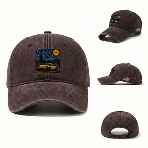 Racing Sports Washed Cotton Baseball Cap Starry Night 911 Silhouette Halloween TS14 Washed Cap Universal Fit Dark Brown Print Your Wear
