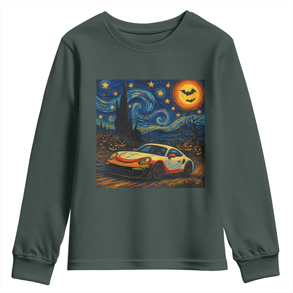 Racing Sports Youth Sweatshirt Starry Night 911 Silhouette Halloween TS14 Dark Forest Green Print Your Wear