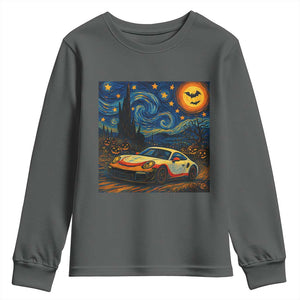 Racing Sports Youth Sweatshirt Starry Night 911 Silhouette Halloween TS14 Dark Heather Print Your Wear