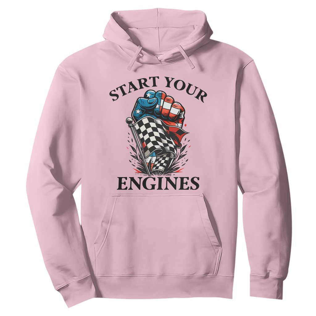 Checkered American Flag Racing Hoodie Start Your Engines Race Car TS14 Light Pink Print Your Wear