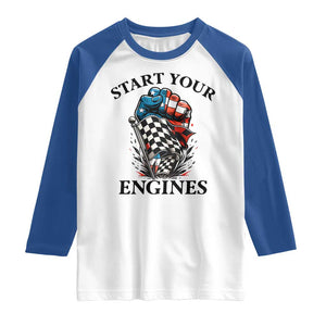 Checkered American Flag Racing Raglan Shirt Start Your Engines Race Car TS14 White Royal Print Your Wear