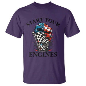Checkered American Flag Racing T Shirt Start Your Engines Race Car TS14 Purple Print Your Wear
