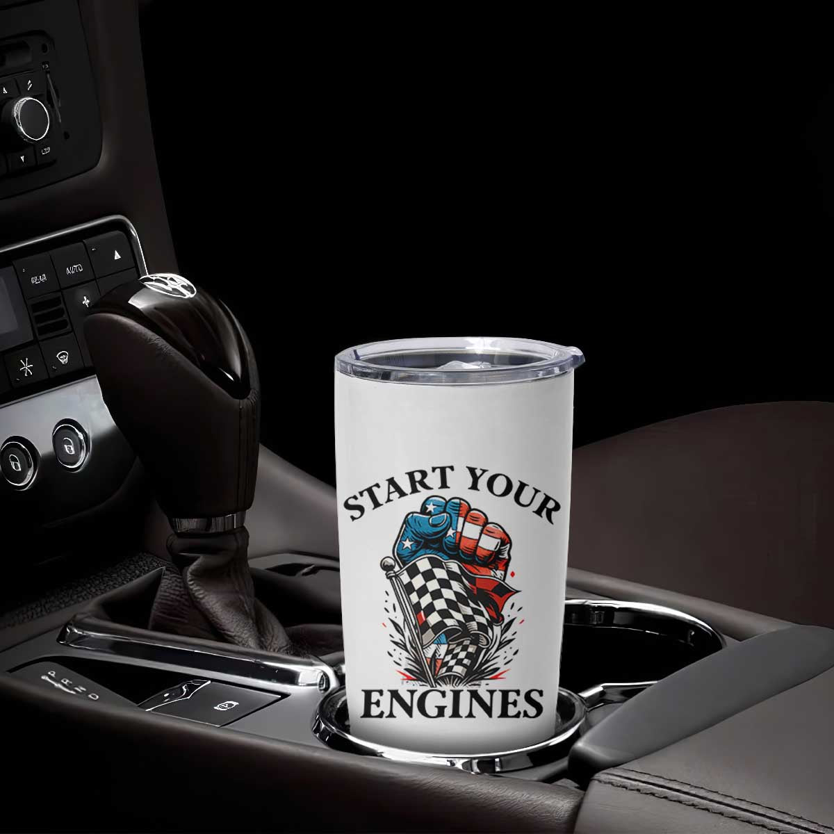 Checkered American Flag Racing Tumbler Cup Start Your Engines Race Car TS14 Print Your Wear