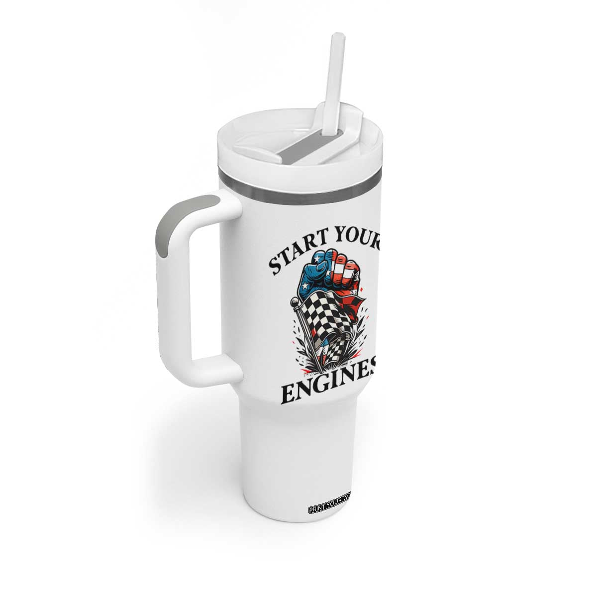 Checkered American Flag Racing Tumbler With Handle Start Your Engines Race Car TS14 Print Your Wear
