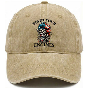 Checkered American Flag Racing Washed Cotton Baseball Cap Start Your Engines Race Car TS14 Washed Cap Universal Fit Khaki Print Your Wear