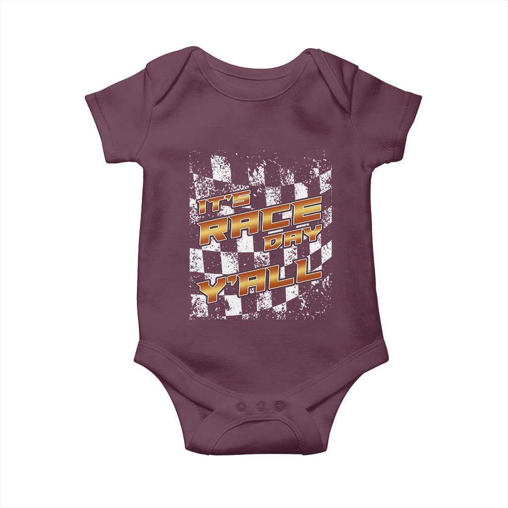 Racing Checkered Flag Baby Onesie It Is Race Day Y'all Dirt Track TS14 Maroon Print Your Wear
