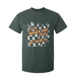 Racing Checkered Flag T Shirt For Kid It Is Race Day Y'all Dirt Track TS14 Dark Forest Green Print Your Wear