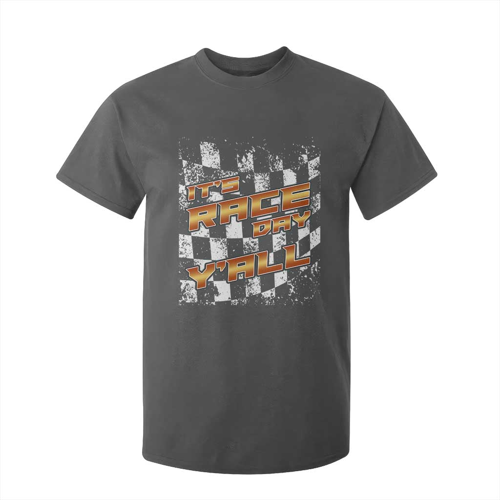 Racing Checkered Flag T Shirt For Kid It Is Race Day Y'all Dirt Track TS14 Dark Heather Print Your Wear