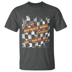 Racing Checkered Flag T Shirt It Is Race Day Y'all Dirt Track TS14 Dark Heather Print Your Wear